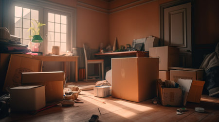 Cardboard boxes at home. Generative AIの素材