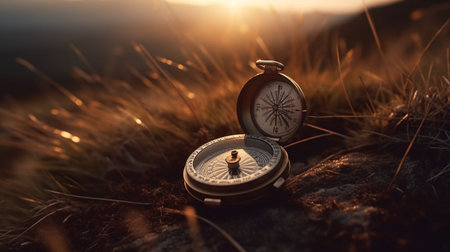 Compass in the outdoor. Generative AIの素材