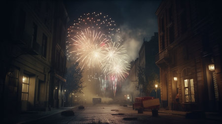 Fireworks in the city. Generative AIの素材
