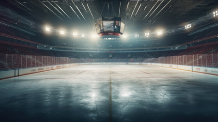 Hockey stadium and empty ice rink. Generative AIの素材