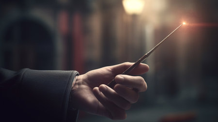 Magician hand with magic wand. Generative AIの素材