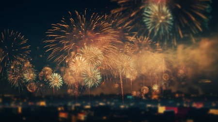 Fireworks in the city. Generative AIの素材