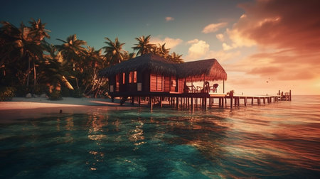 Beach of Maldives at summer. Generative AIの素材