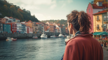 Traveler woman in the city of Spain. Generative AIの素材