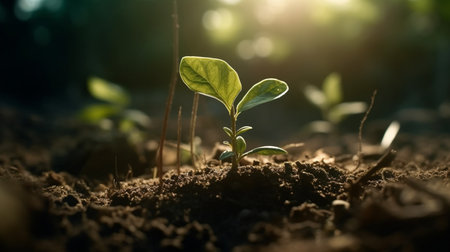 Plant growing from the soil. Generative AIの素材