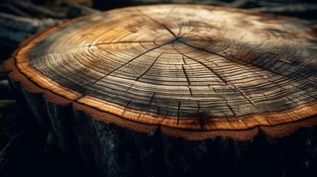 Felled tree trunk or stump. Generative AIの素材