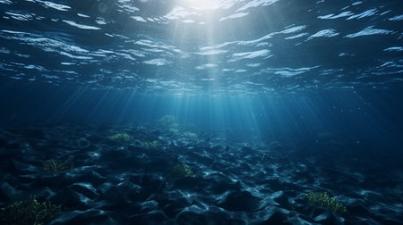 Underwater view with a sunlight. Generative AIの素材