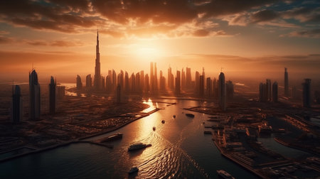 Dubai at the sunset. Generative AIの素材
