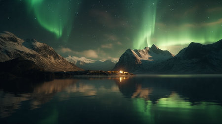 Beautiful View Northern Lights. Generative AIの素材
