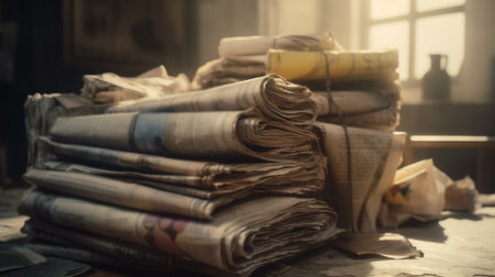 Newspapers on the table. Generative AIの素材