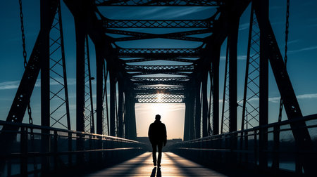 Silhouette of human on bridge. Generative AIの素材