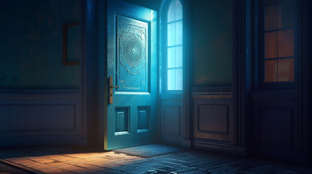 blue retro door. Generative AIの素材