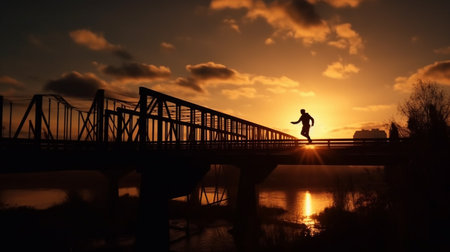 Silhouette of human on bridge. Generative AIの素材
