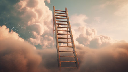Clouds and stairs. business and career. Growth. Generative AIの素材