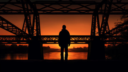Silhouette of human on bridge. Generative AIの素材