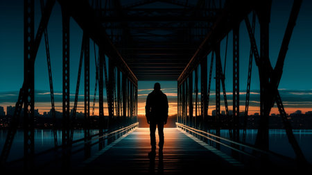 Silhouette of human on bridge. Generative AIの素材
