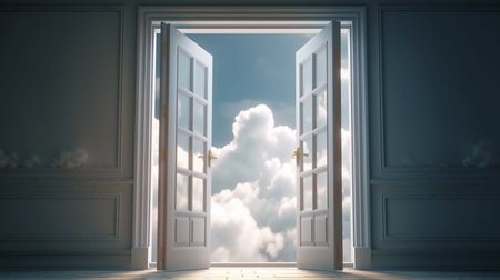 Clouds flying out the open door. Generative AIの素材