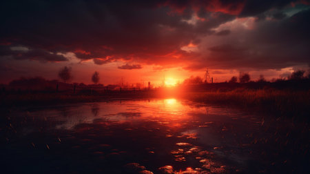 view of red sunset. Generative AIの素材