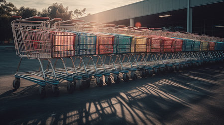 Row of shopping carts. Generative AIの素材