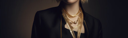 Woman wearing golden necklace. Generative AIの素材