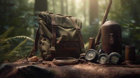 Hunting backpack with a equipment. Generative AIの素材