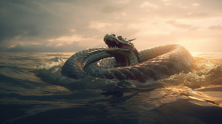 Sea serpent on the water. Generative AIの素材