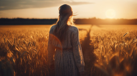 woman in the wheat field. Generative AIの素材