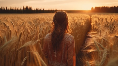 woman in the wheat field. Generative AIの素材