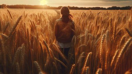 woman in the wheat field. Generative AIの素材