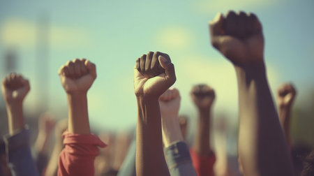 Black people hands up. freedom. Generative AIの素材