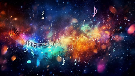 Colorful music background with musical notes. Generative AIの素材