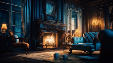 Fireplace in luxury home interior design. Generative AIの素材