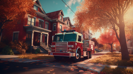 Fire trucks on the street. Generative AIの素材