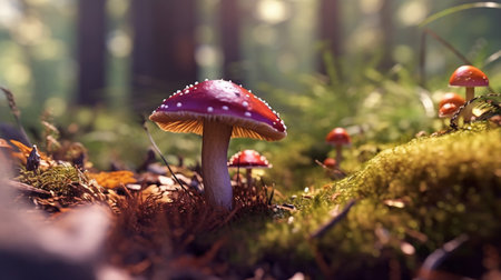 Poisonous wild mushroom in a forest. Generative AIの素材