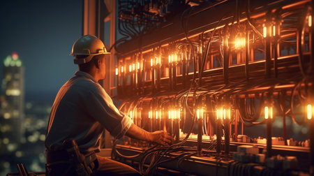 Industry with electrical engineer working at heights. Generative AIの素材