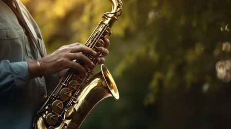 Man playing the saxophone. Generative AIの素材