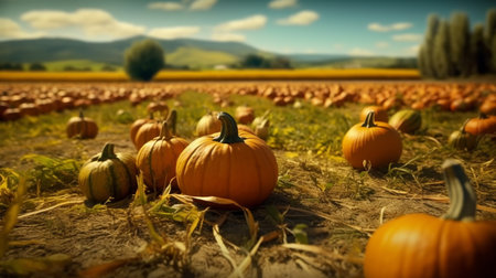 Pumpkins on a field. Generative AIの素材