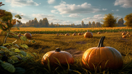 Pumpkins on a field. Generative AIの素材