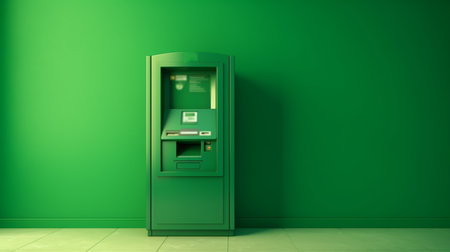 Bank ATM on green wall. Generative AIの素材