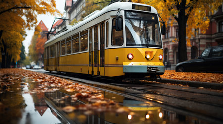 Tram in the city. Generative AIの素材