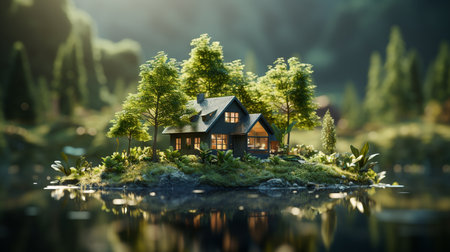 Eco house in nature. Generative AIの素材