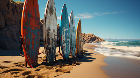 Surfboards at the Beach. Generative AIの素材