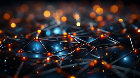 Network grid and particles connected. Generative AIの素材