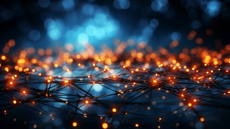 Network grid and particles connected. Generative AIの素材