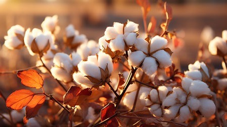 Close up ripe cotton with white fiber grow on plantation. Generative AIの素材