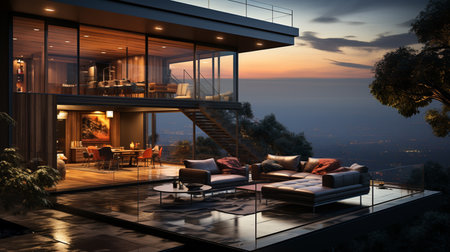 beautiful modern house. Generative AIの素材