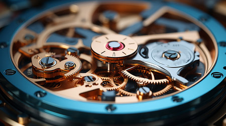 Close up of a gear, clock mechanism. Generative AIの素材