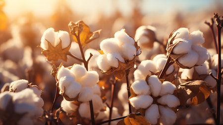 Close up ripe cotton with white fiber grow on plantation. Generative AIの素材