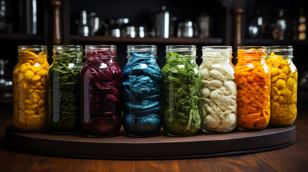Fermented vegetables in jars. Generative AIの素材