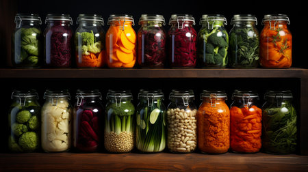 Fermented vegetables in jars. Generative AIの素材